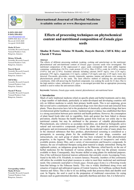 Effects of Processing Techniques on Phytochemical Content And
