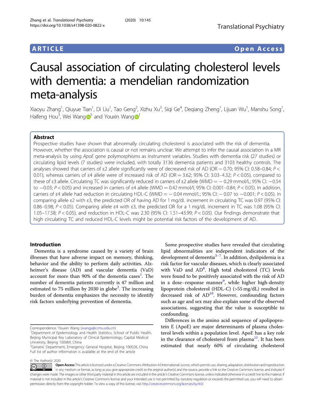 Causal Association of Circulating Cholesterol Levels with Dementia: a Mendelian Randomization Meta-Analysis