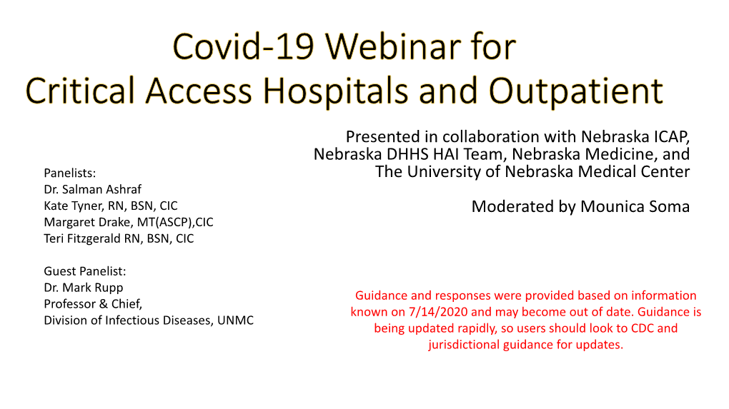 COVID-19 Update for Outpatient and Small & Rural