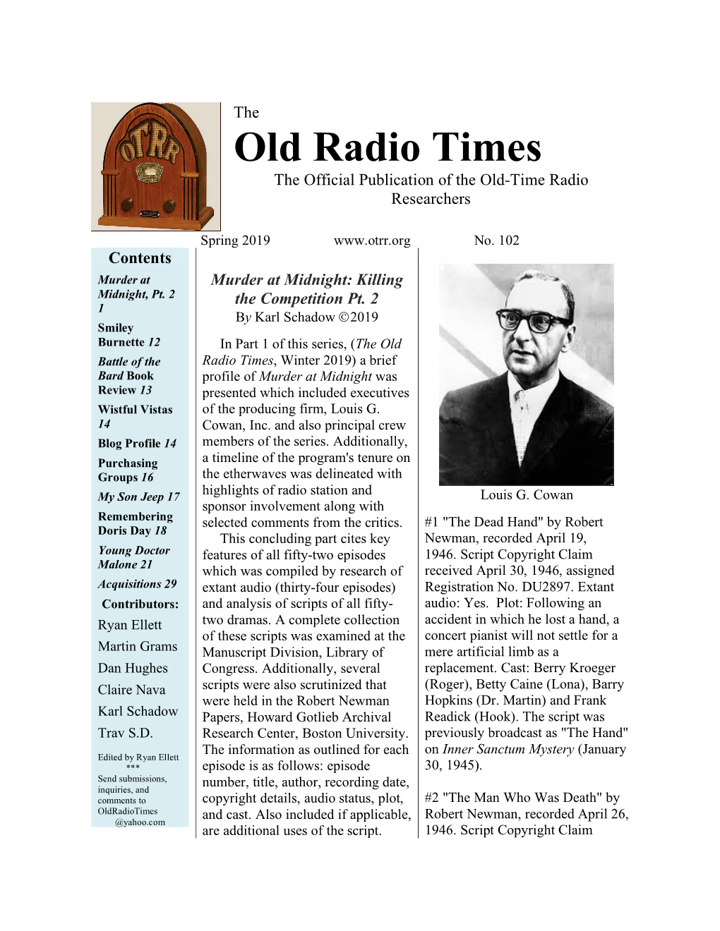 Old Radio Times the Official Publication of the Old-Time Radio Researchers