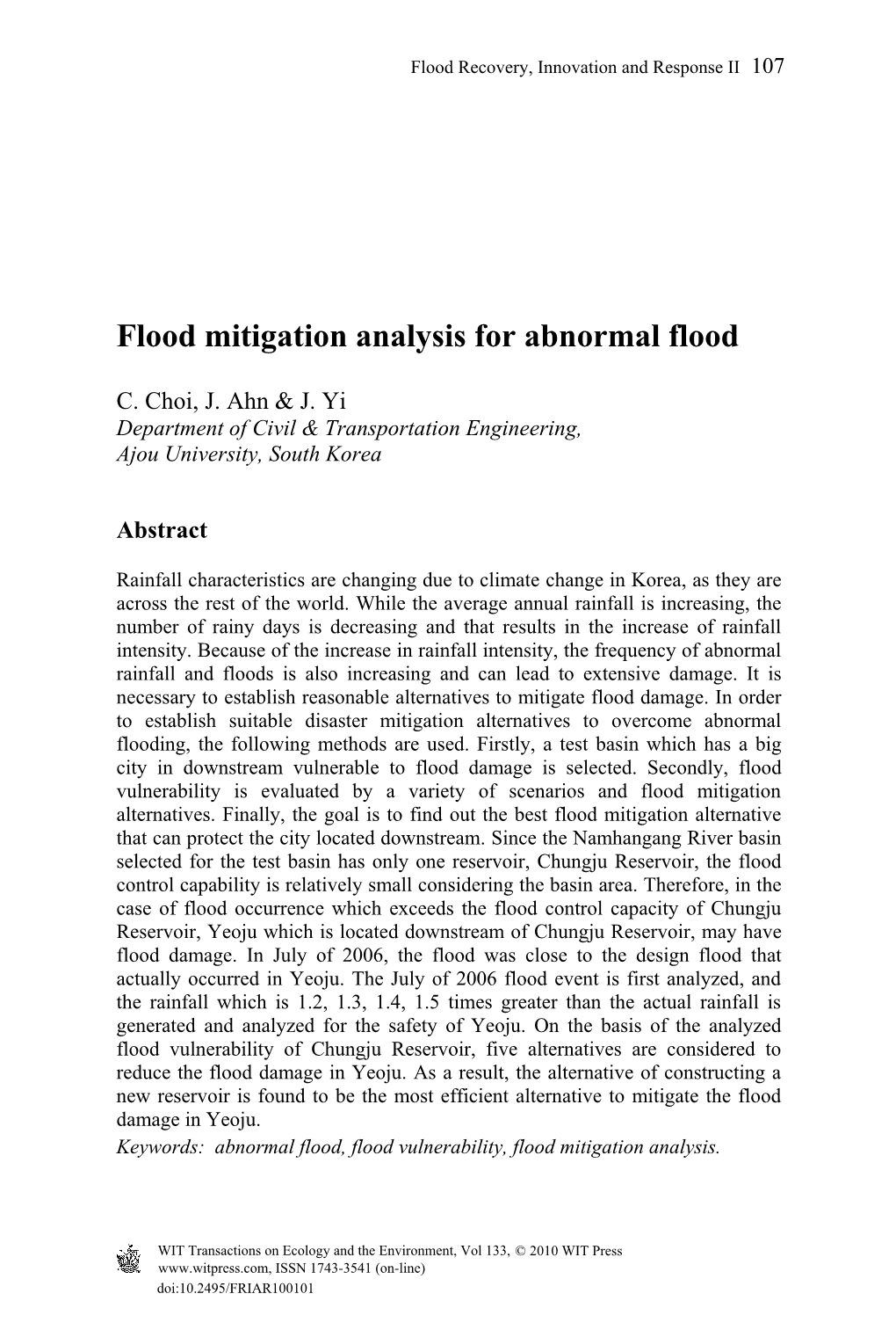 Flood Mitigation Analysis for Abnormal Flood