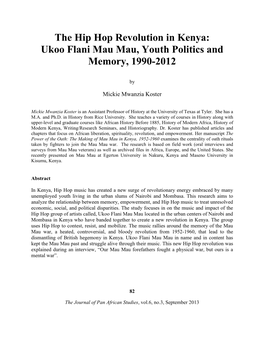 The Hip Hop Revolution in Kenya: Ukoo Flani Mau Mau, Youth Politics and Memory, 1990-2012