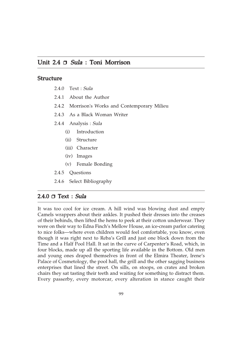 Unit 2.4 Sula : Toni Morrison