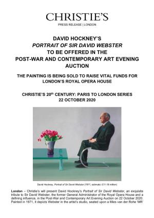 David Hockney's Portrait of Sir David Webster to Be Offered in the Post