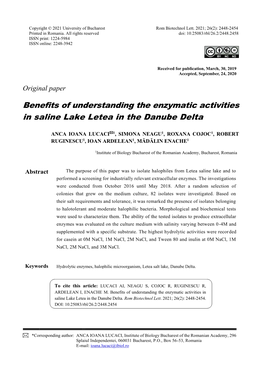 Benefits of Understanding the Enzymatic Activities in Saline Lake Letea in the Danube Delta