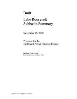 Draft Lake Roosevelt Subbasin Summary