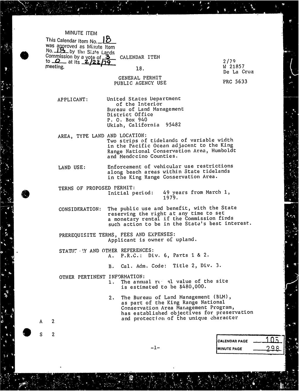 2 by the State Lands Commission by a Vote of CALENDAR ITEM to at Its 2/22/79 2/79 Meeting