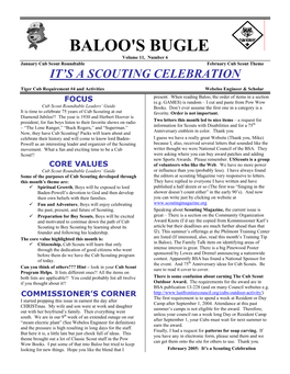 BALOO's BUGLE Volume 11, Number 6 January Cub Scout Roundtable February Cub Scout Theme IT’S a SCOUTING CELEBRATION