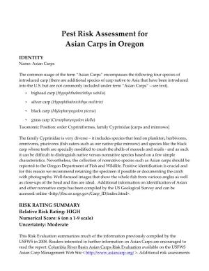 Pest Risk Assessment for Asian Carps in Oregon