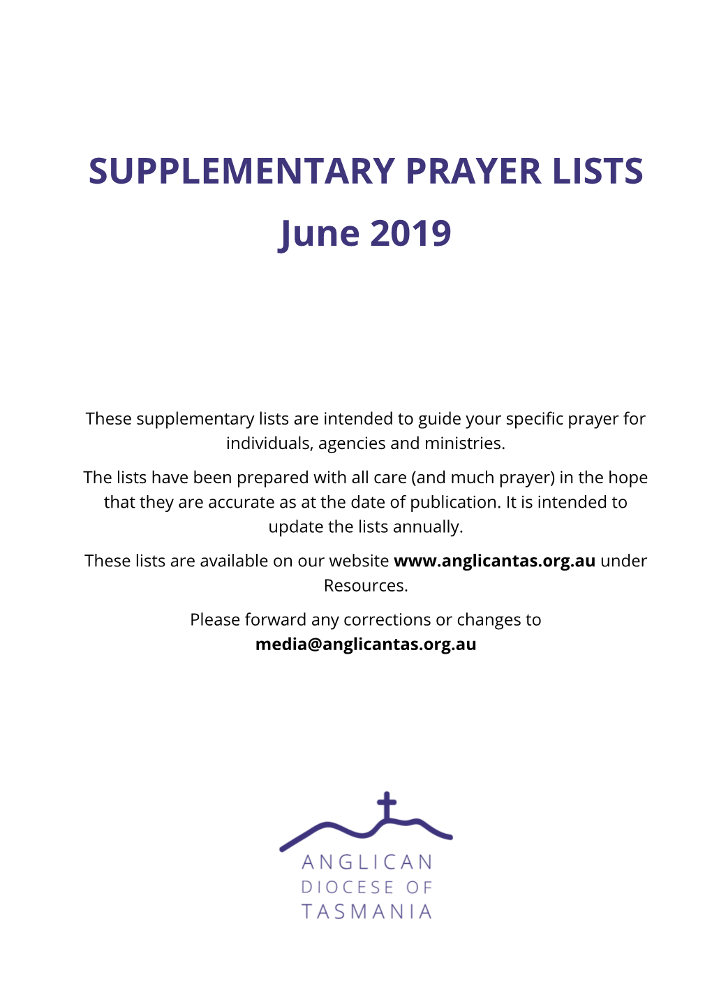 SUPPLEMENTARY PRAYER LISTS June 2019