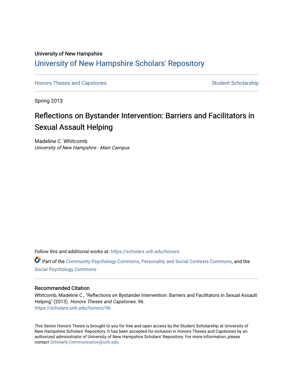 Reflections on Bystander Intervention: Barriers and Facilitators in Sexual Assault Helping