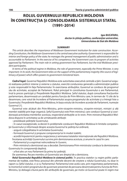 Rolul Guvernului Republicii Moldova În Construcţia Şi Consolidarea Sistemului Statal (1991-2014)