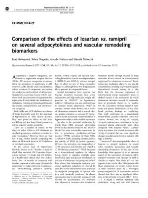 Comparison of the Effects of Losartan Vs. Ramipril on Several Adipocytokines and Vascular Remodeling Biomarkers