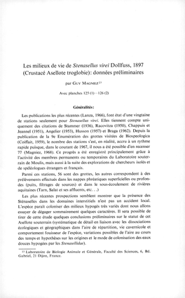 Les Milieux De Vie De Stenasellus Virei Dollfuss, 1897 (Crustace Asellote Troglobie): Donnees Preliminaires