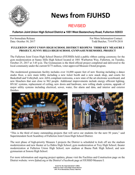 News from FJUHSD