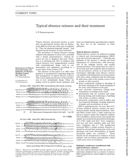Typical Absence Seizures and Their Treatment