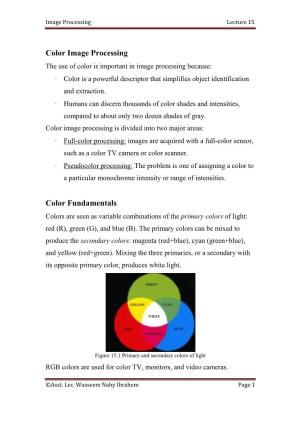 Color Image Processing Color Fundamentals
