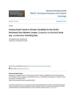 Century-Scale Trends in Climatic Variability for the Pacific Northwest from Western Juniper (Juniperus Occidentalis Hook