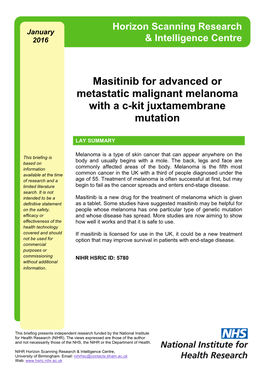 Masitinib for Advanced Or Metastatic Malignant Melanoma with a C-Kit Juxtamembrane Mutation