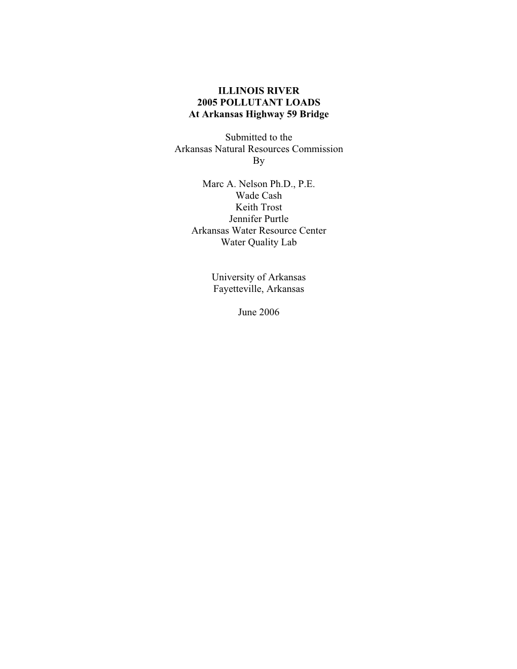 ILLINOIS RIVER 2005 POLLUTANT LOADS at Arkansas Highway 59 Bridge