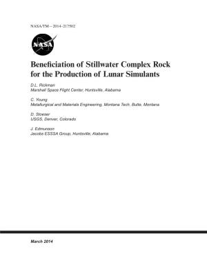 Beneficiation of Stillwater Complex Rock for the Production of Lunar Simulants