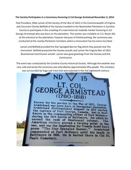 The Society Participates in a Ceremony Honoring Lt Col George Armistead November 2, 2014