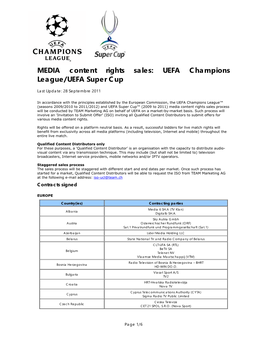 MEDIA Content Rights Sales: UEFA Champions League/UEFA Super Cup