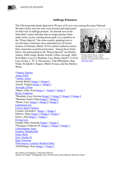 List of Suffrage Prisoners