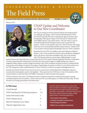The Field Press a PUBLICATION from the COLORADO NATURAL AREAS PROGRAM VOLUME 14, ISSUE 1