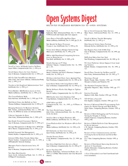 Open Systems Digest RECENTLY PUBLISHED REFERENCES to OPEN SYSTEMS
