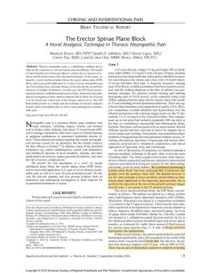 The Erector Spinae Plane Block a Novel Analgesic Technique in Thoracic Neuropathic Pain