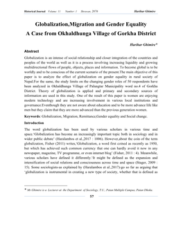 Globalization,Migration and Gender Equality a Case from Okhaldhunga Village of Gorkha District
