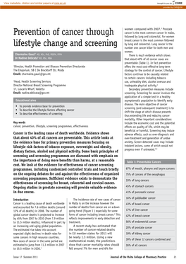 Prevention of Cancer Through Lifestyle Change and Screening