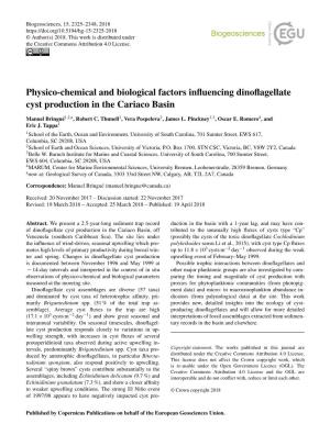 Physico-Chemical and Biological Factors Influencing Dinoflagellate