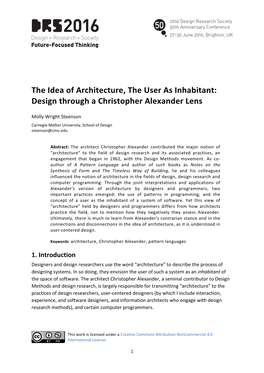 The Idea of Architecture, the User As Inhabitant: Design Through a Christopher Alexander Lens