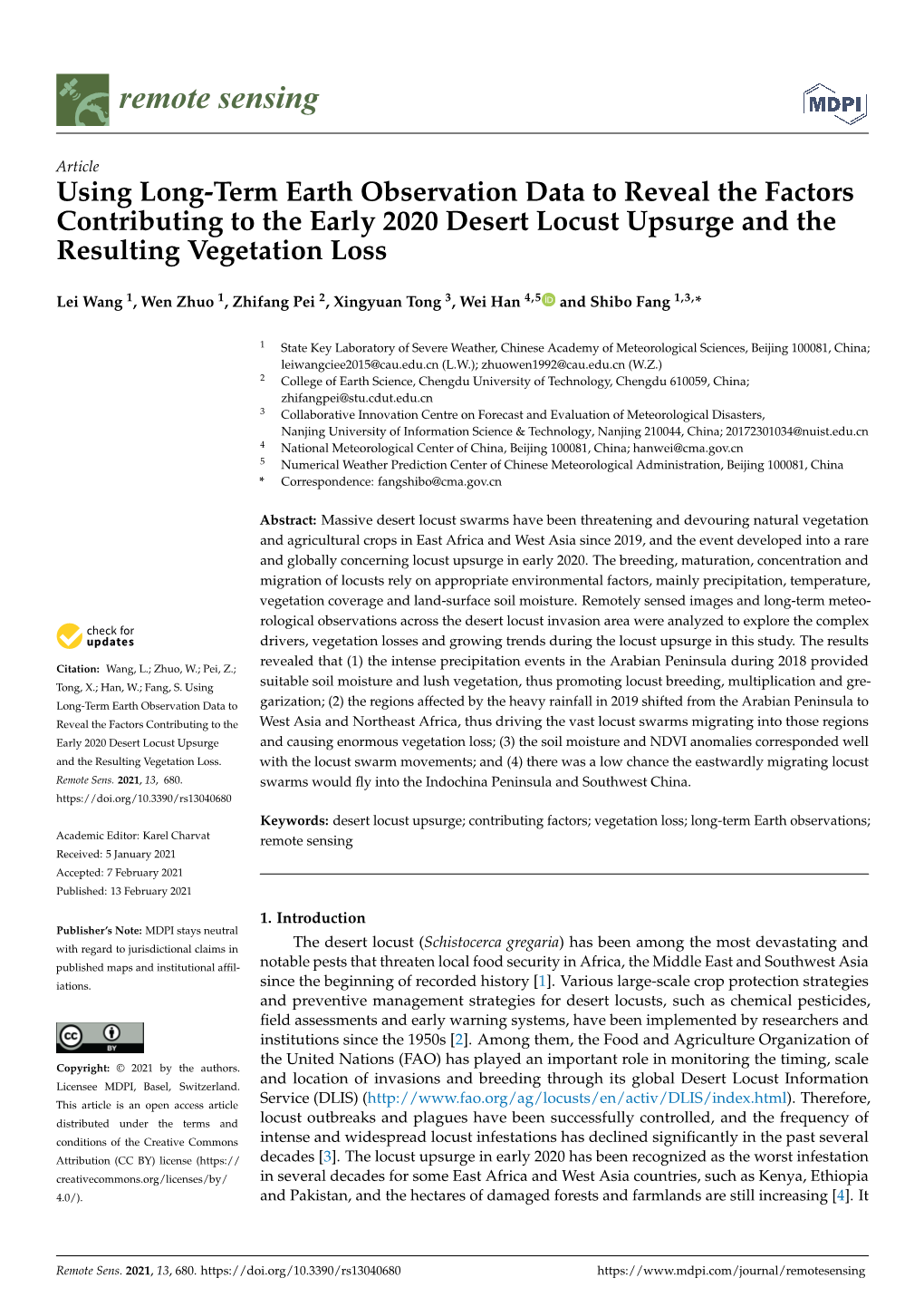 Using Long-Term Earth Observation Data to Reveal the Factors Contributing to the Early 2020 Desert Locust Upsurge and the Resulting Vegetation Loss