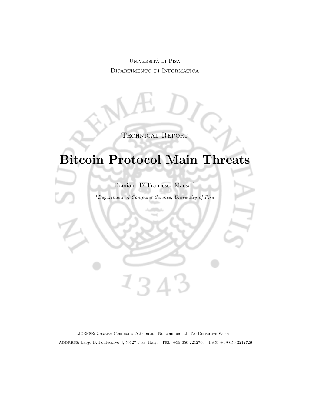 Bitcoin Protocol Main Threats