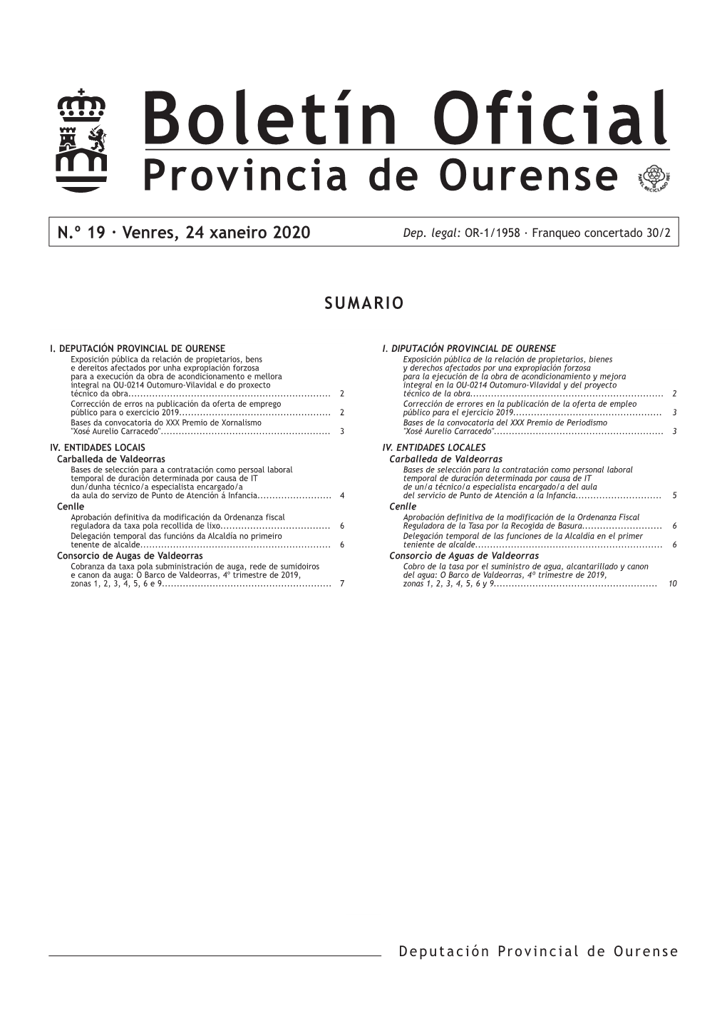 Boletín Oficial Provincia De Ourense