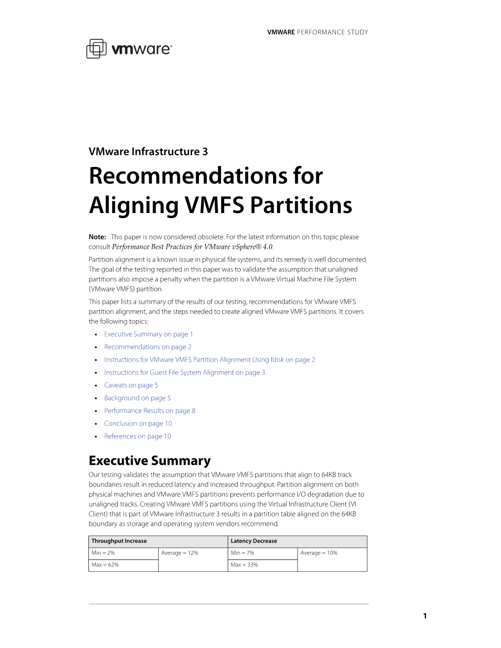 Recommendations for Aligning VMFS Partitions