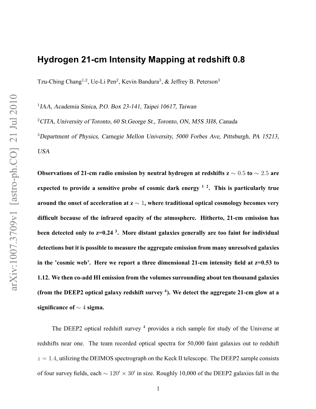 Hydrogen 21-Cm Intensity Mapping at Redshift