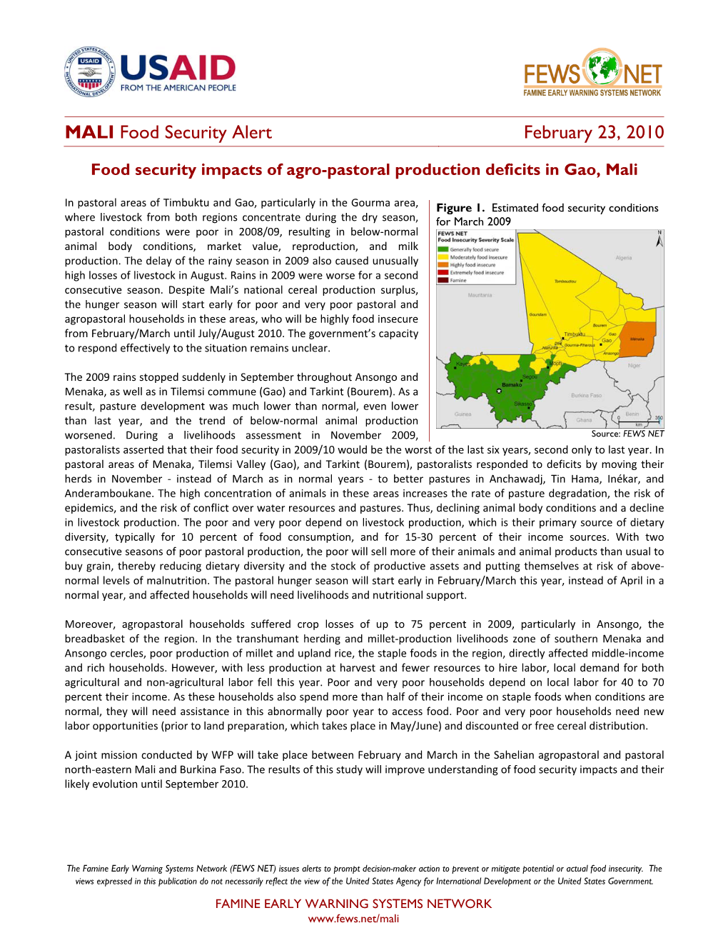 MALI Food Security Alert February 23, 2010