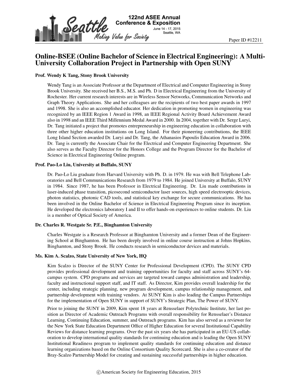 Online-BSEE (Online Bachelor of Science in Electrical Engineering): a Multi- University Collaboration Project in Partnership with Open SUNY