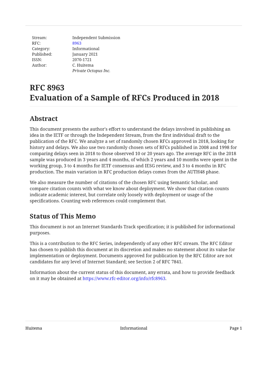 RFC 8963 Evaluation of a Sample of Rfcs Produced in 2018