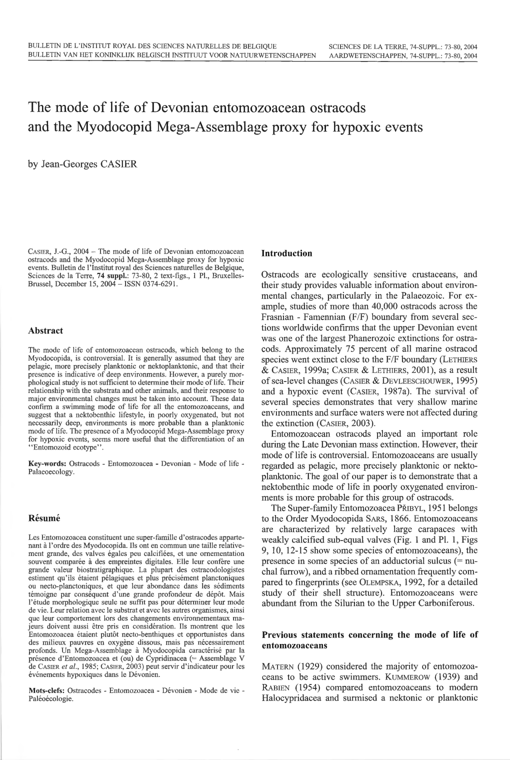 Myodocopid Mega-Assemblage Proxy for Hypoxic Events by Jean-Georges CASIER