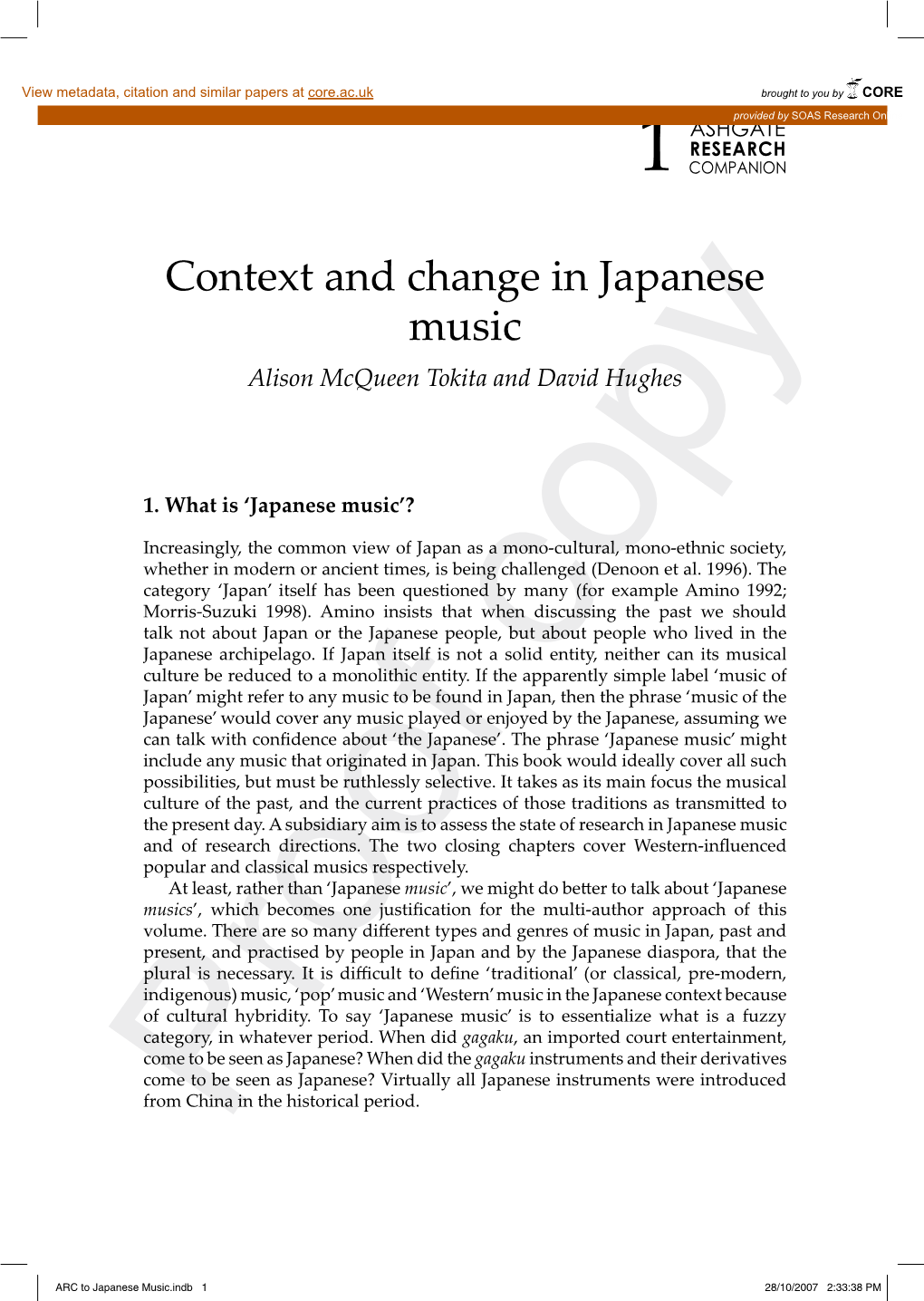 Context and Change in Japanese Music Alison Mcqueen Tokita and David Hughes