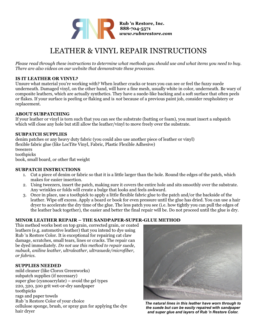 Leather & Vinyl Repair Instructions