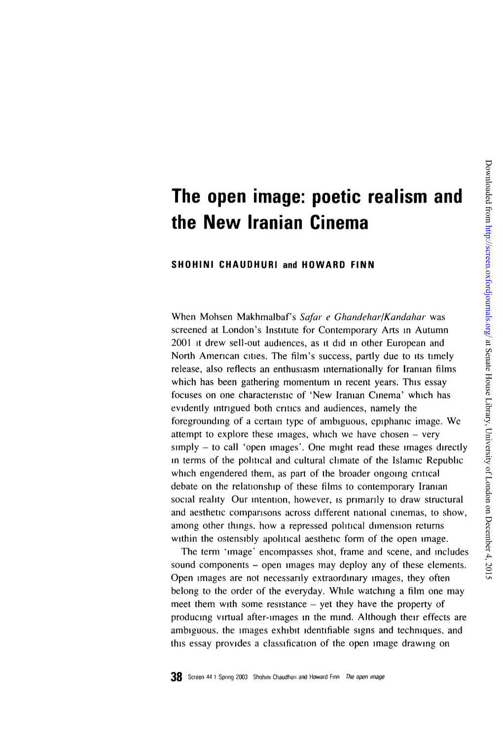 The Open Image: Poetic Realism and the New Iranian Cinema