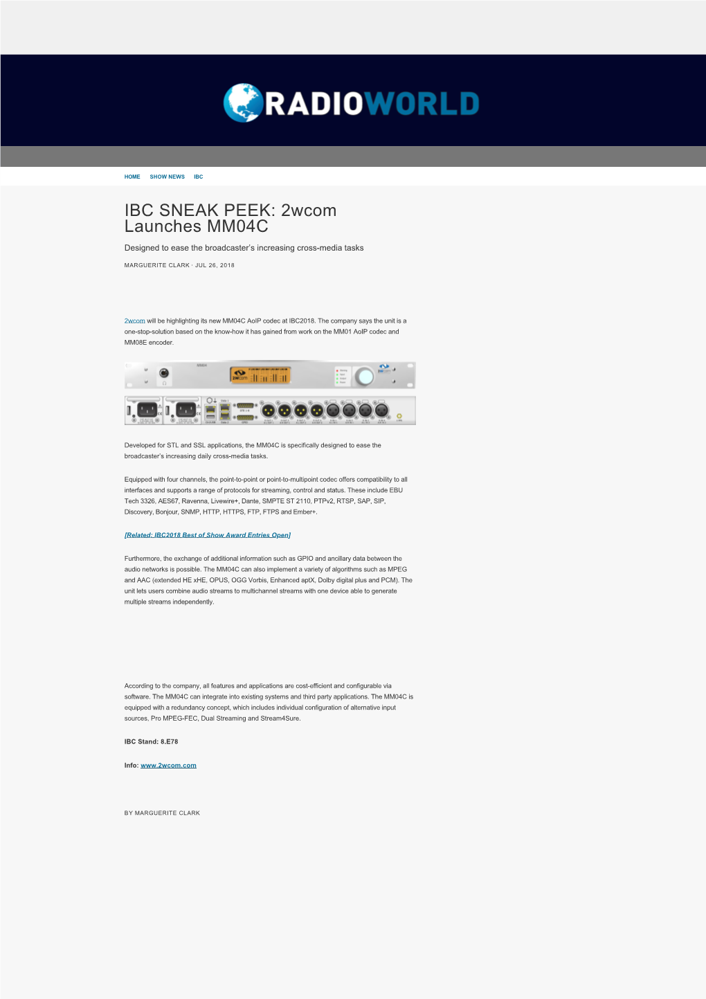 IBC SNEAK PEEK: 2Wcom Launches MM04C