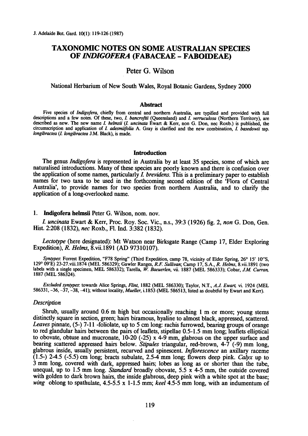 Taxonomic Notes on Some Australian Species Ofindigofera (Fabaceae Faboideae)