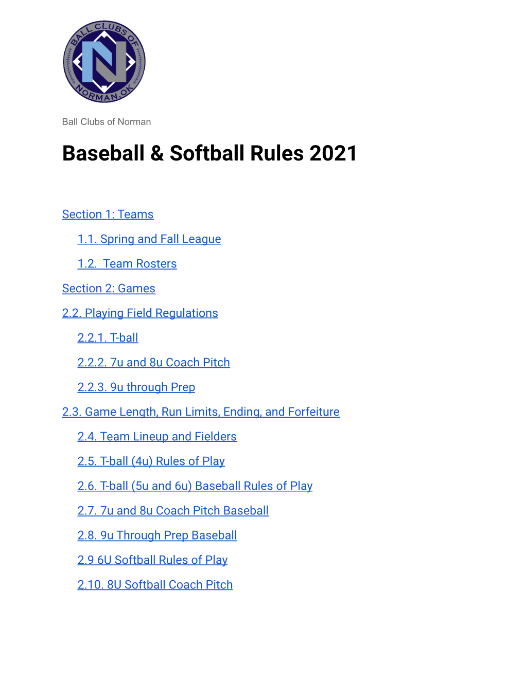 Ball Clubs 2021 Rules